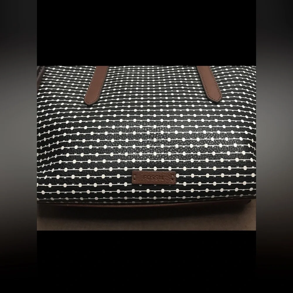 *See Description Fossil Felicity Tote Black White Brown Coated Faux Leather